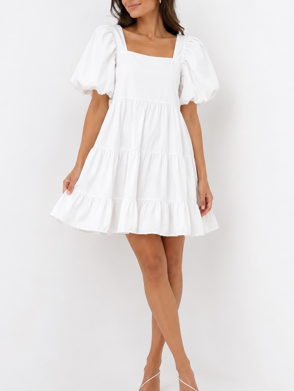 Oak + Fort White Puff Sleeve Mini Dress Sz S Coquette Flirty Romantic Festival